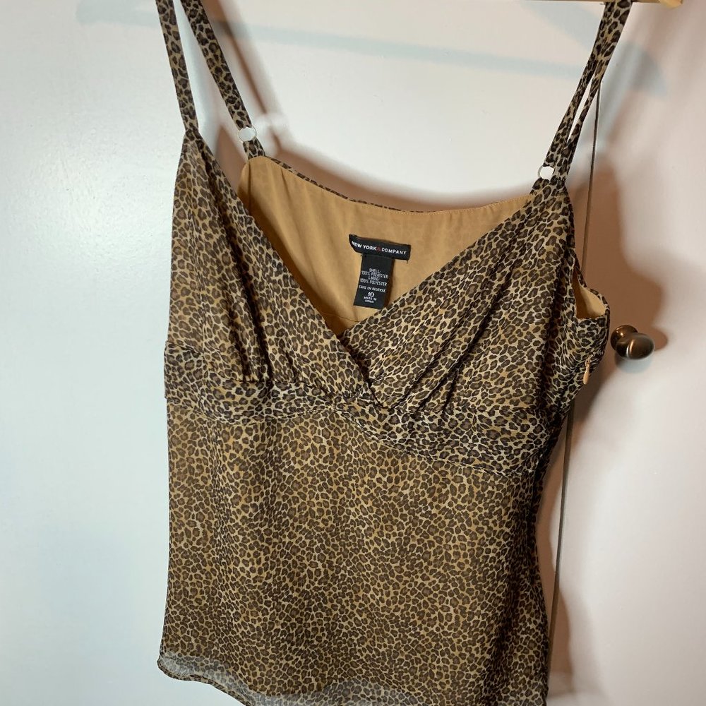 New York & Company Mini Leopard Print Top Size 10